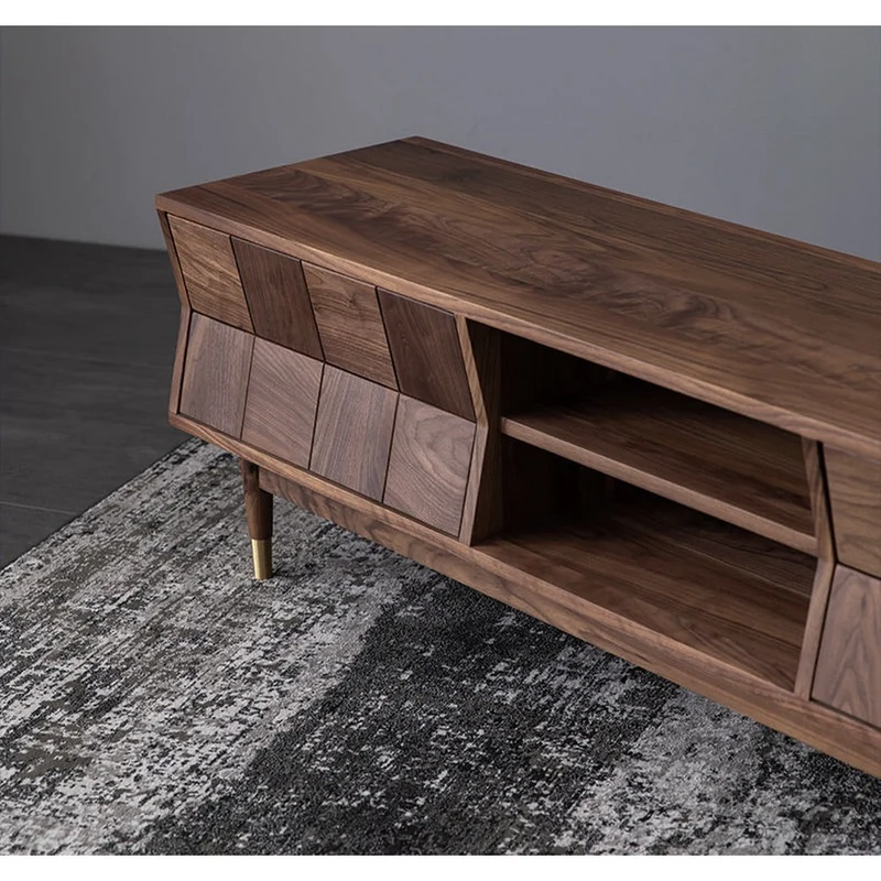Charming Red Brick Inspired Solid Walnut Wood TV Stand