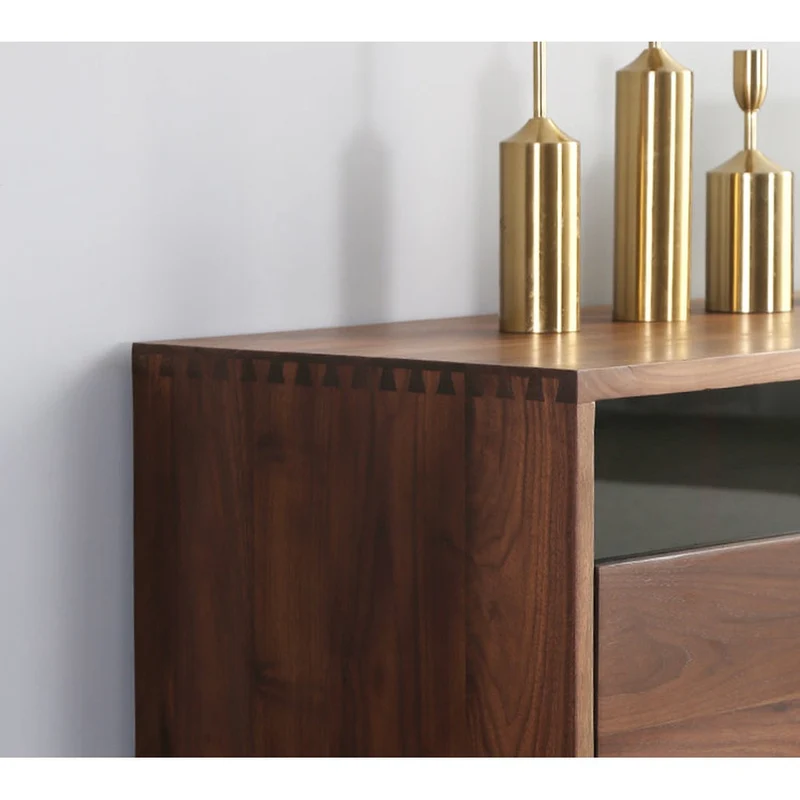 Elegant Glass Top with Drawers Walnut Wood TV Stand