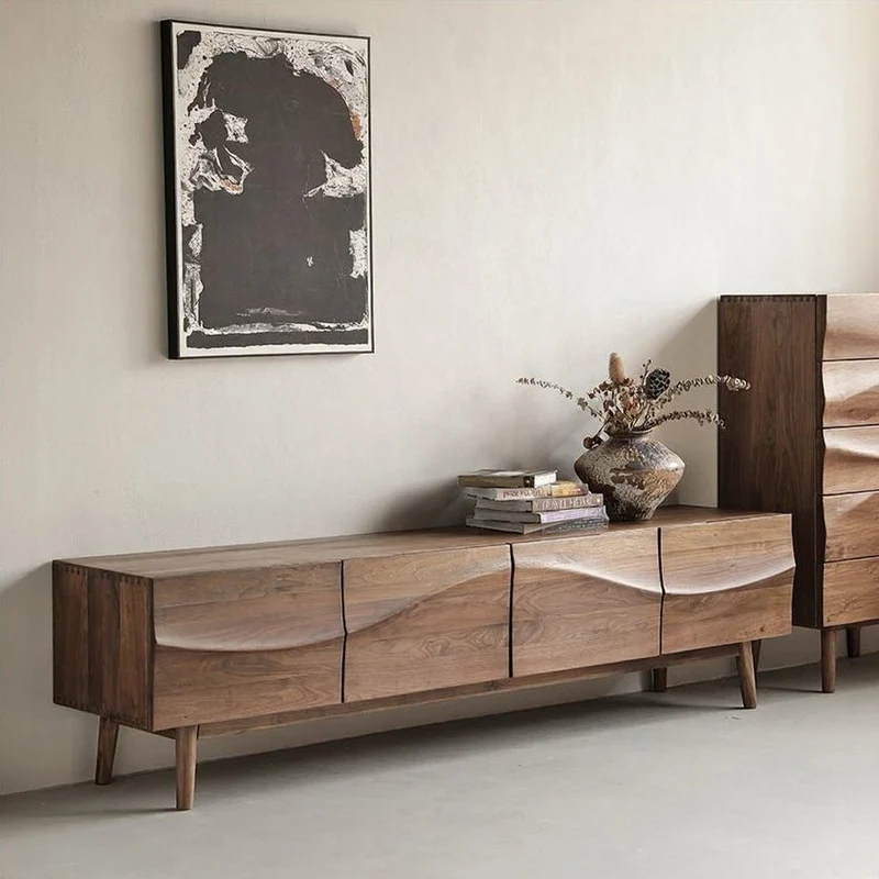 Align Wave Design Solid Black Walnut Wood TV Stand