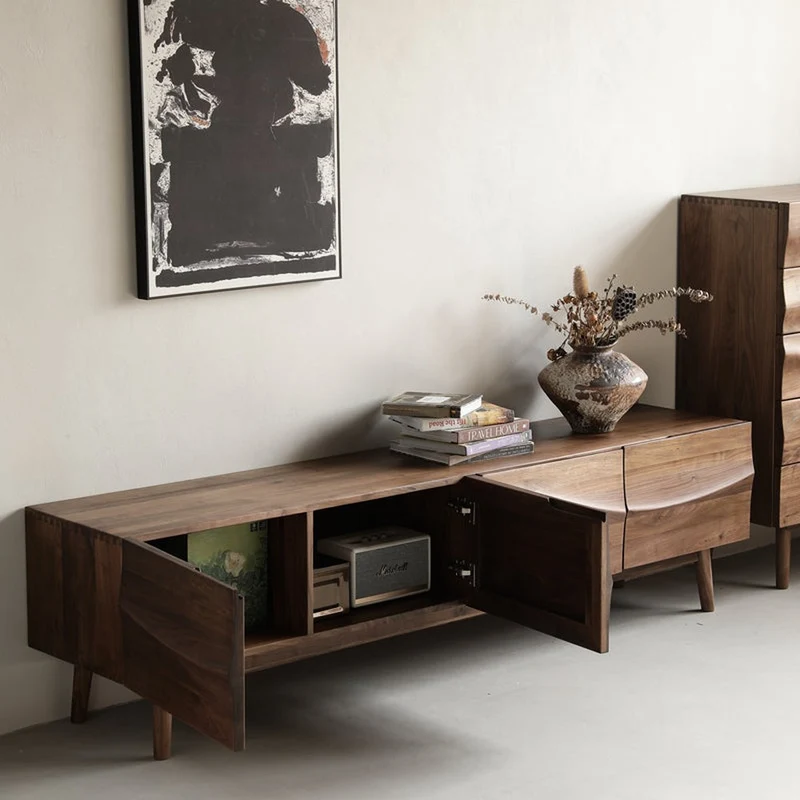 Align Wave Design Solid Black Walnut Wood TV Stand