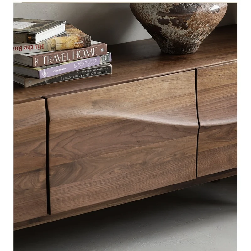 Align Wave Design Solid Black Walnut Wood TV Stand
