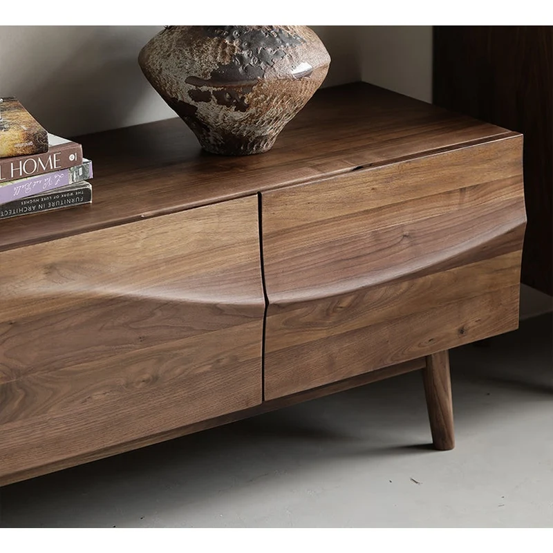 Align Wave Design Solid Black Walnut Wood TV Stand