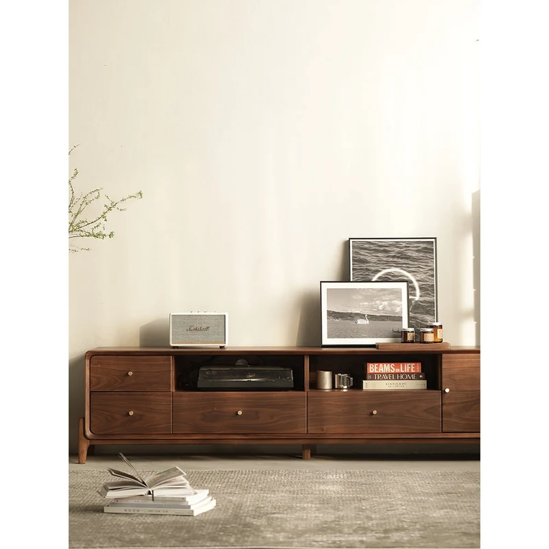 Venture Round Edge Walnut Wood TV Stand with T-Leg