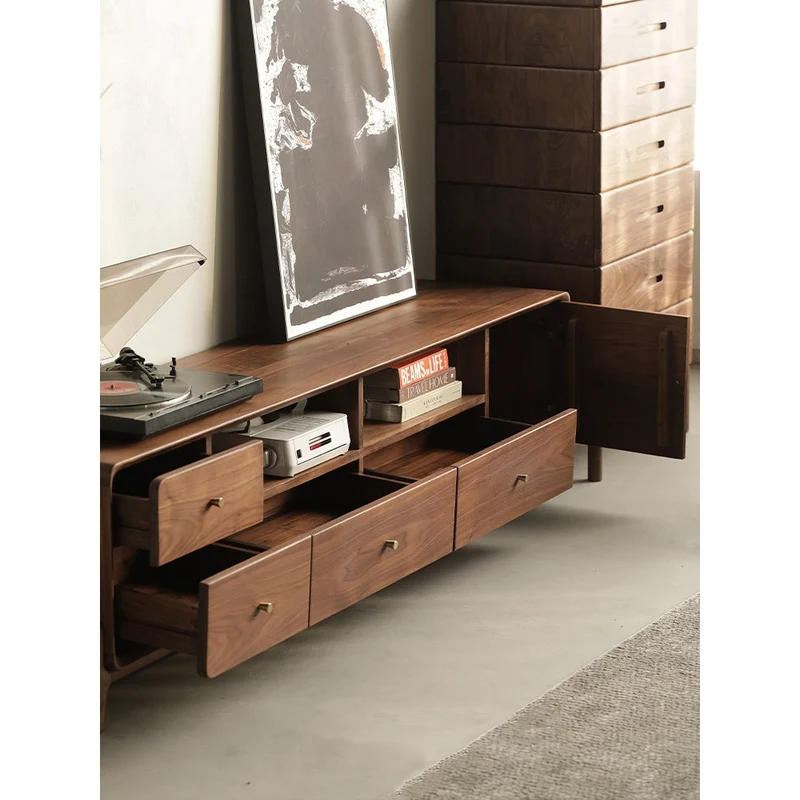 Venture Round Edge Walnut Wood TV Stand with T-Leg