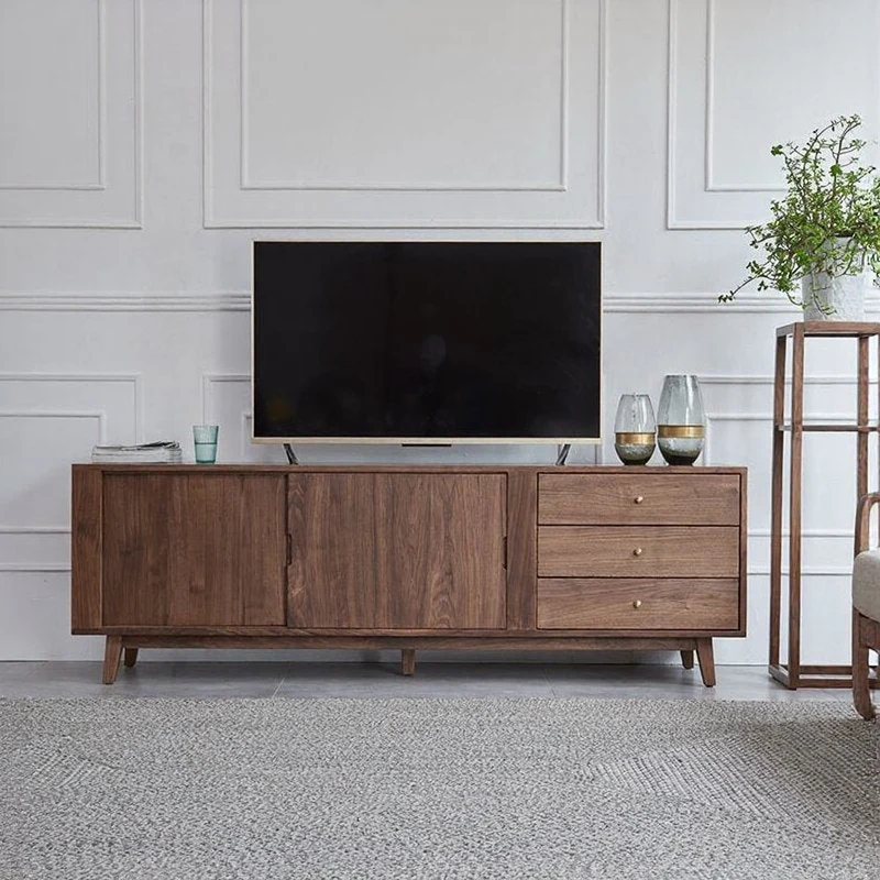 Versatile Dark Walnut Wood Entertainment TV Stand