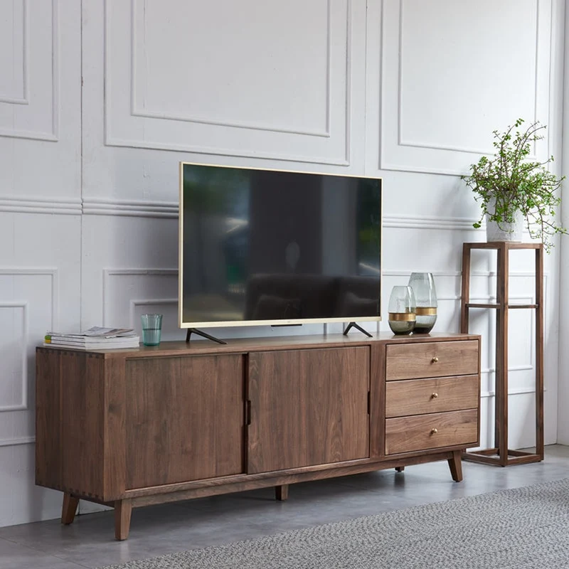 Versatile Dark Walnut Wood Entertainment TV Stand