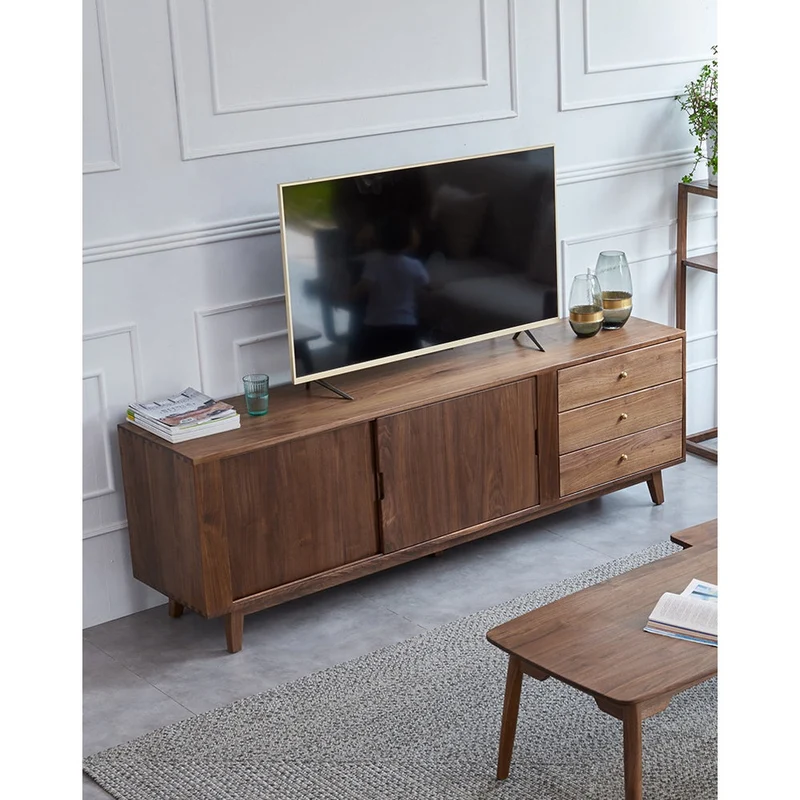 Versatile Dark Walnut Wood Entertainment TV Stand