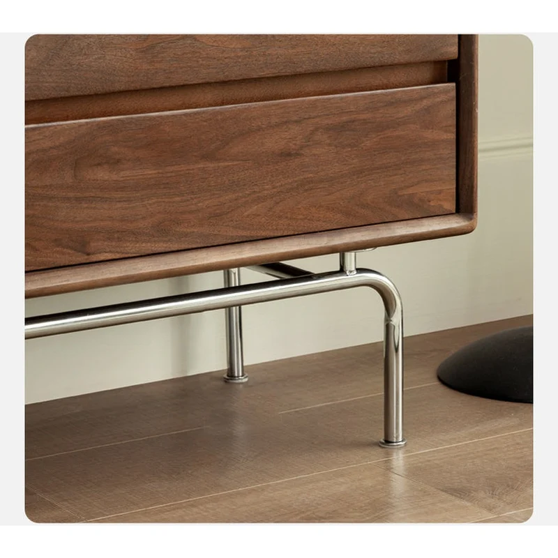 Contemporary Walnut Wood TV Stand with Silver Legs