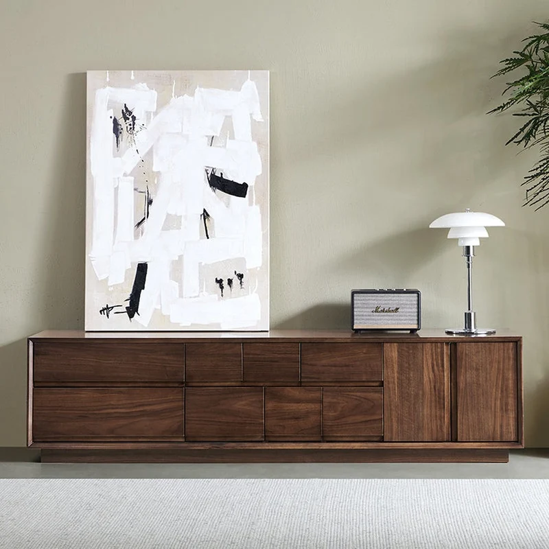 Citrine Low Flat Solid Walnut Wood TV Cabinet
