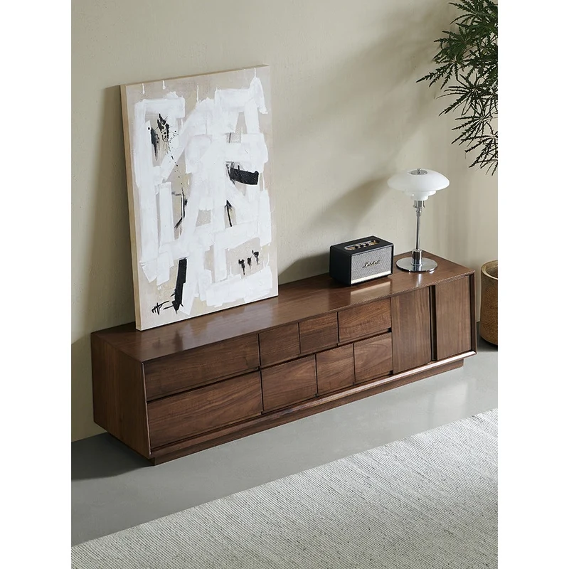 Citrine Low Flat Solid Walnut Wood TV Cabinet