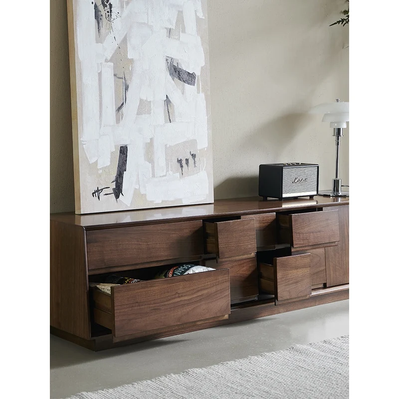 Citrine Low Flat Solid Walnut Wood TV Cabinet