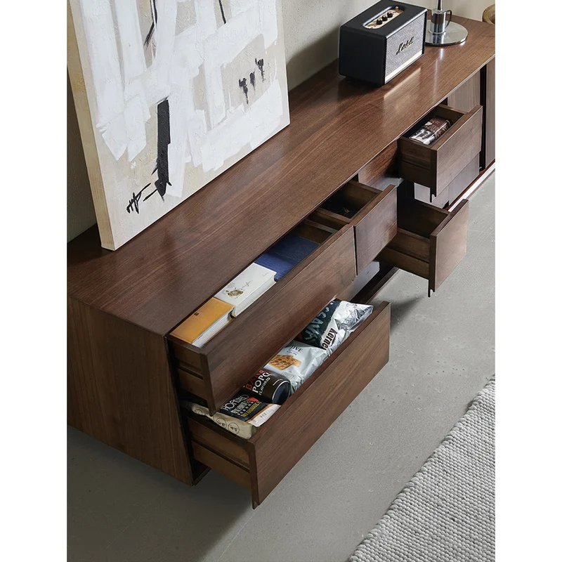 Citrine Low Flat Solid Walnut Wood TV Cabinet