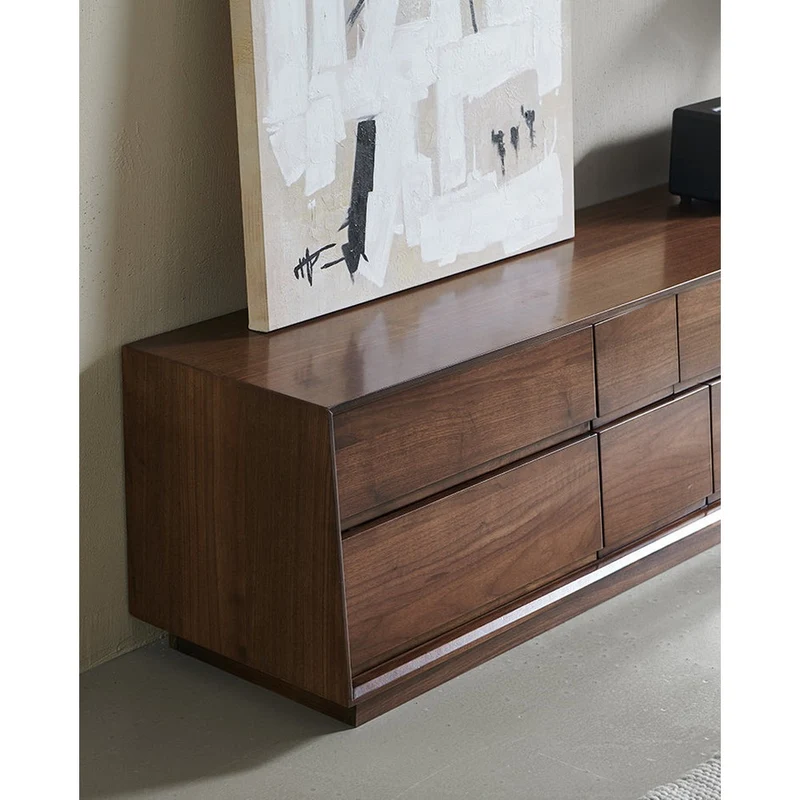 Citrine Low Flat Solid Walnut Wood TV Cabinet