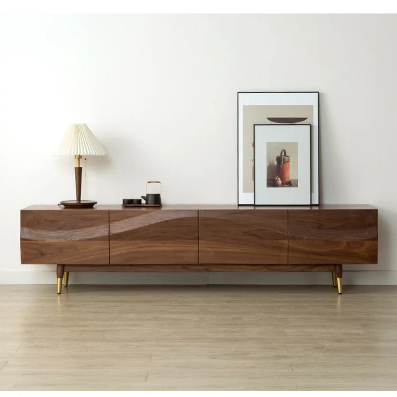 Sleek Gloss Black Walnut Wood TV Stand