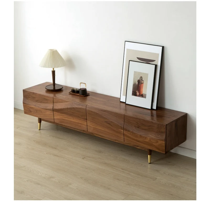 Sleek Gloss Black Walnut Wood TV Stand