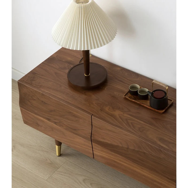 Sleek Gloss Black Walnut Wood TV Stand