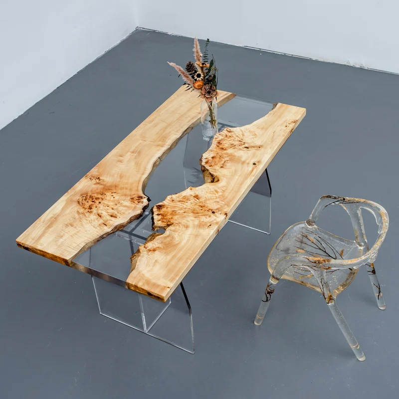 Serene Lake Poplar Wood Epoxy Resin Table