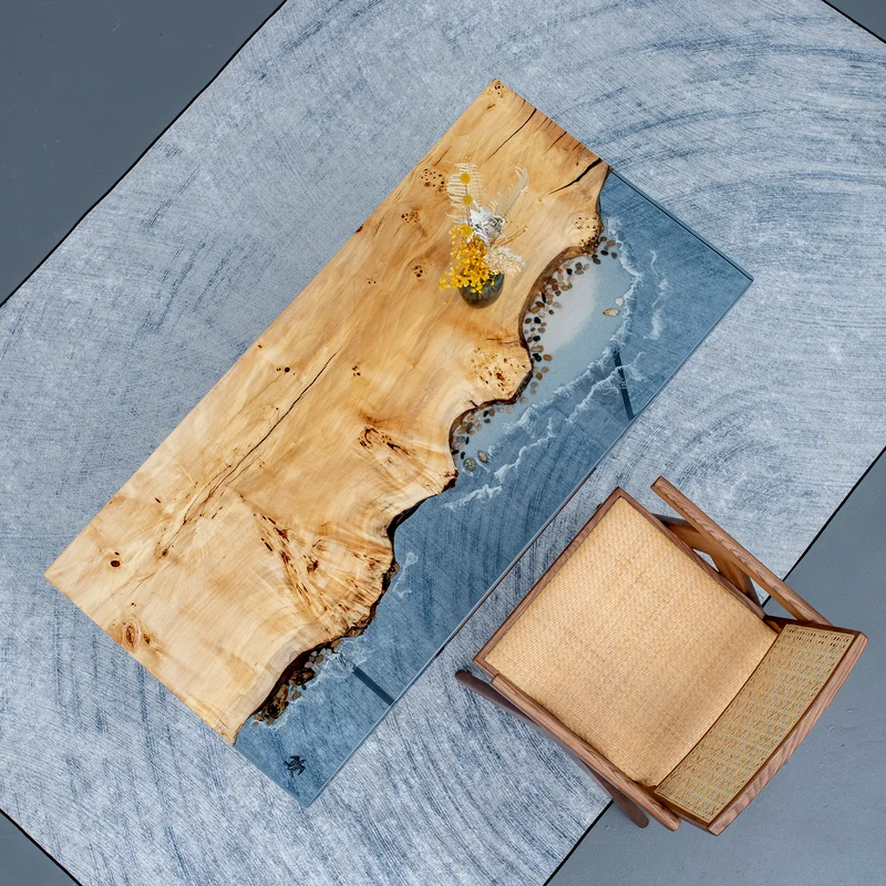 Mirrored River Poplar Wood Epoxy Resin Table
