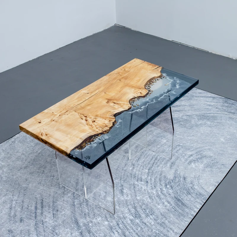 Mirrored River Poplar Wood Epoxy Resin Table