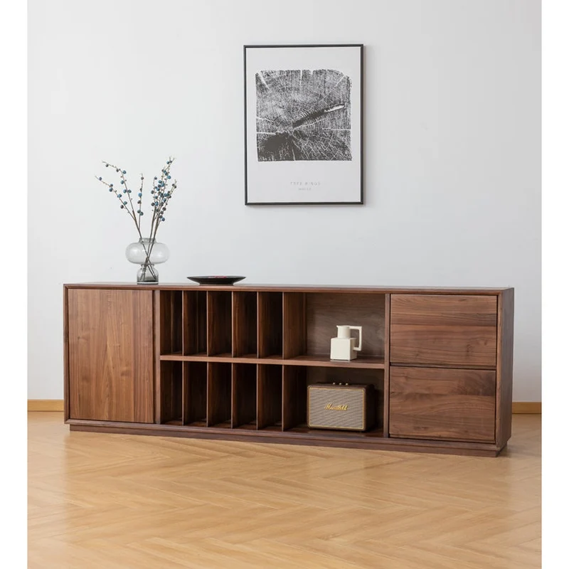 Contemporary Low Flat Solid Walnut Wood Sideboard