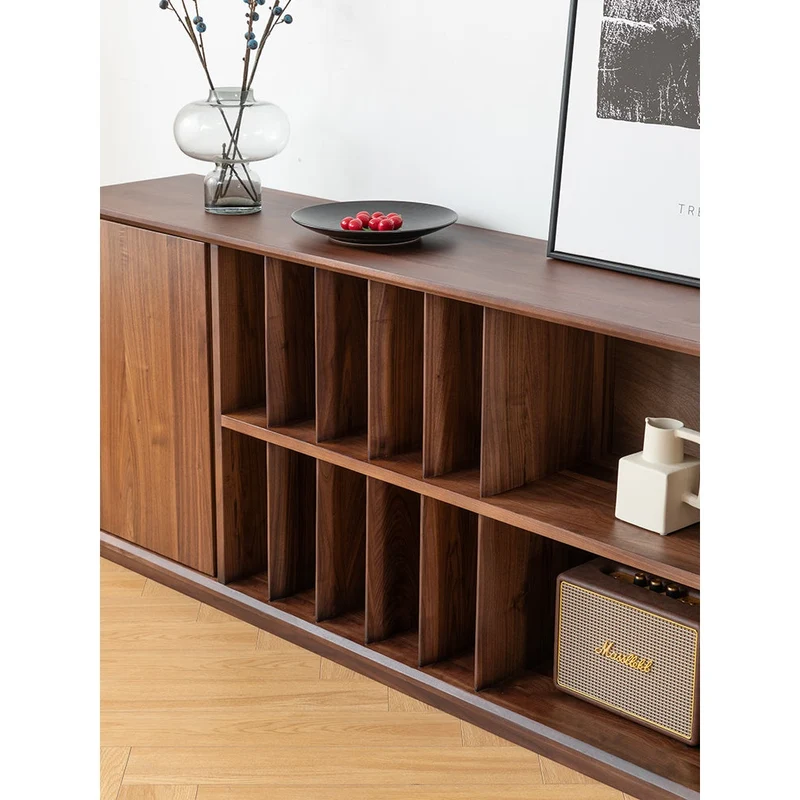 Contemporary Low Flat Solid Walnut Wood Sideboard