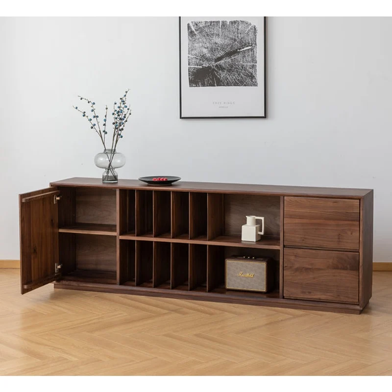 Contemporary Low Flat Solid Walnut Wood Sideboard