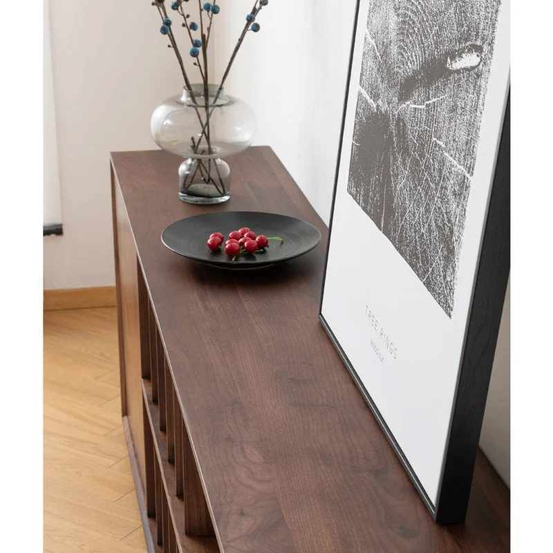 Contemporary Low Flat Solid Walnut Wood Sideboard
