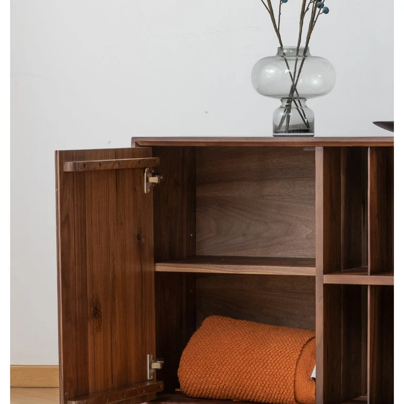 Contemporary Low Flat Solid Walnut Wood Sideboard