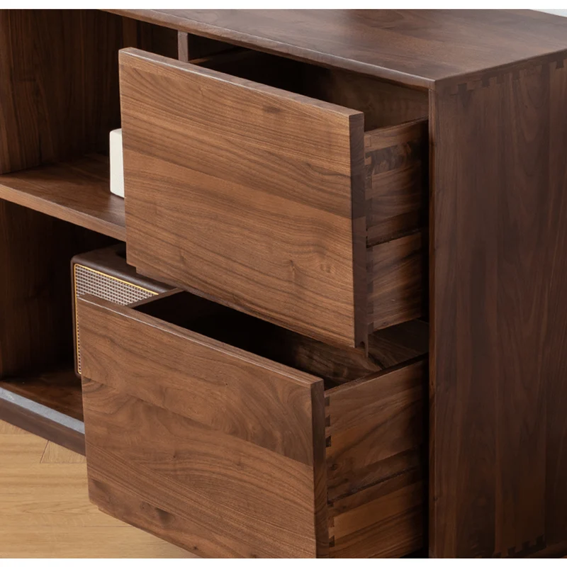 Contemporary Low Flat Solid Walnut Wood Sideboard