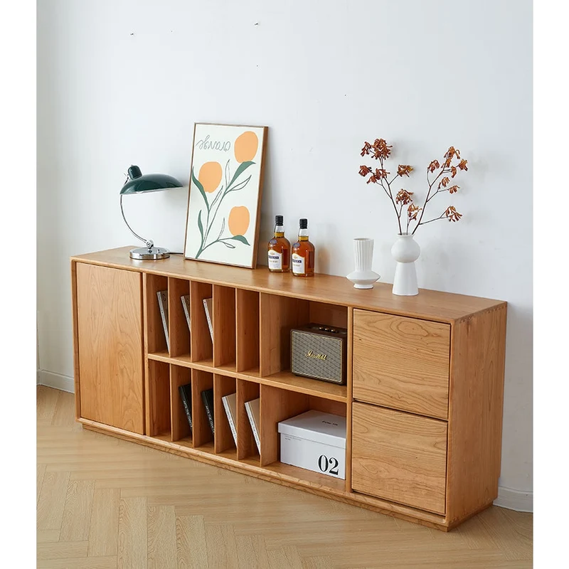 Contemporary Low Flat Solid Walnut Wood Sideboard