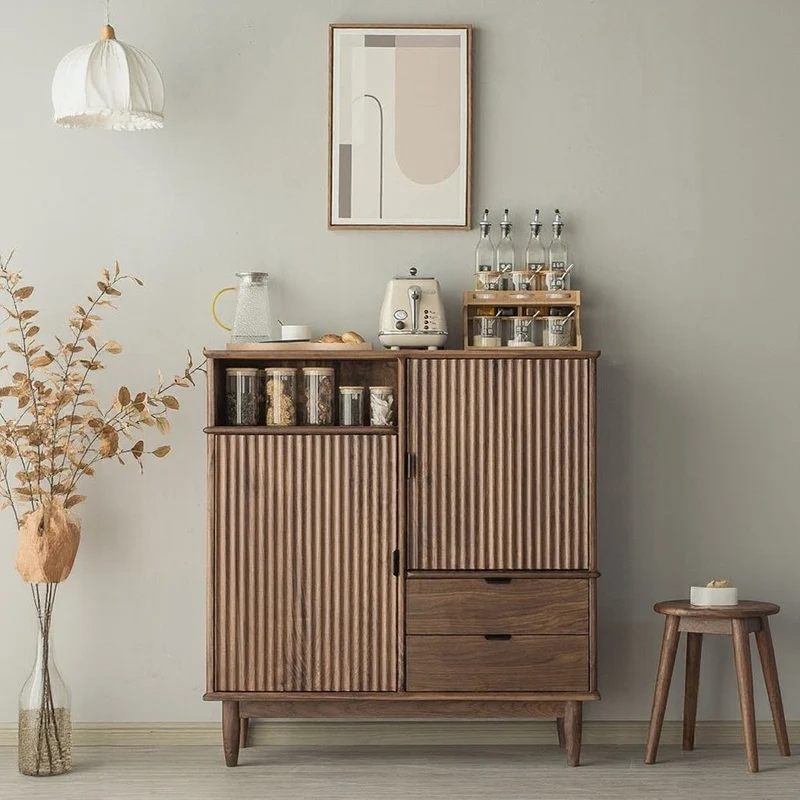 Louver Grille Design Black Walnut Wood Cabinet