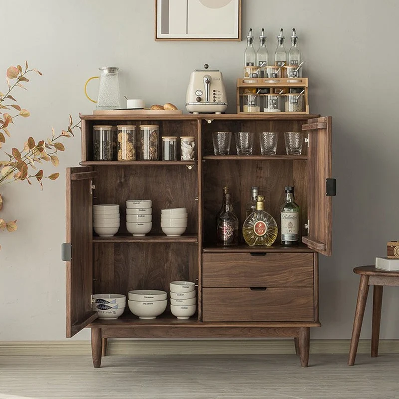 Louver Grille Design Black Walnut Wood Cabinet