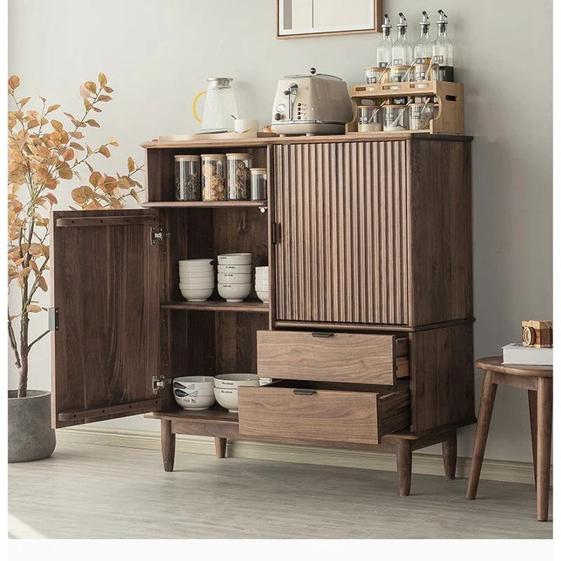 Louver Grille Design Black Walnut Wood Cabinet