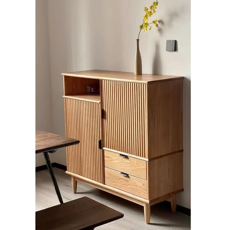 Louver Grille Design Black Walnut Wood Cabinet