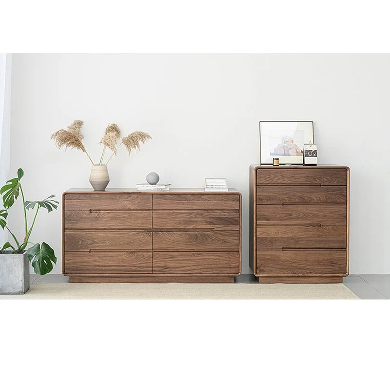 Solid Walnut Wood Recessed Concealed Handle Dresser