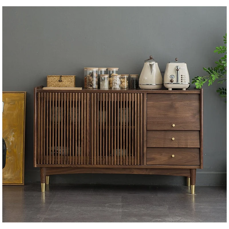 Black Walnut Wood Louver Grille Cupboard