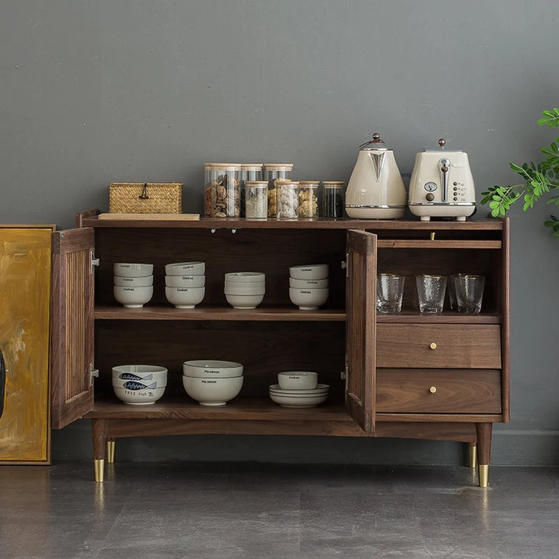 Black Walnut Wood Louver Grille Cupboard