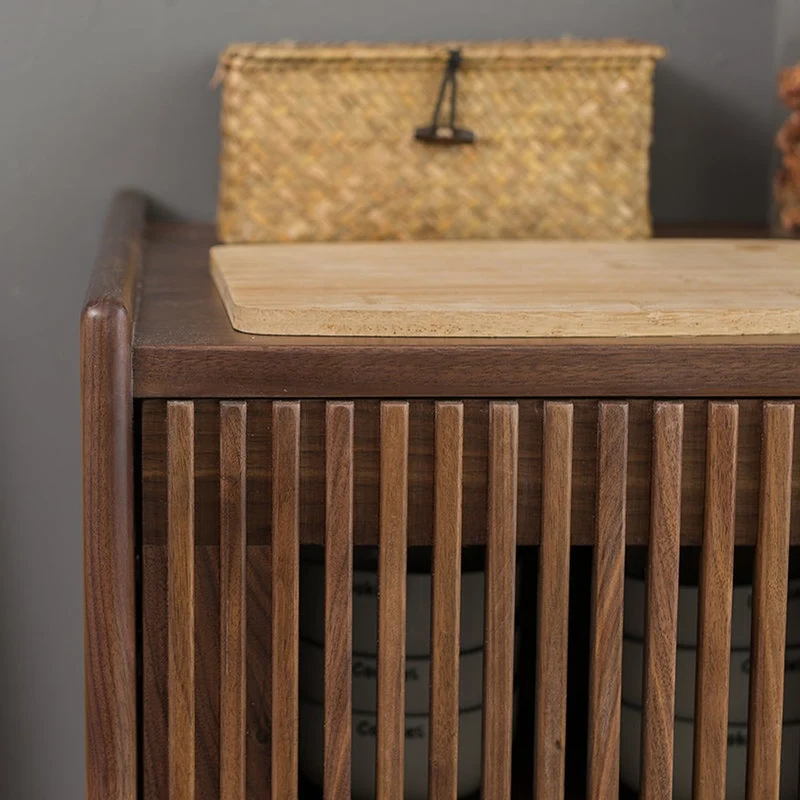 Black Walnut Wood Louver Grille Cupboard