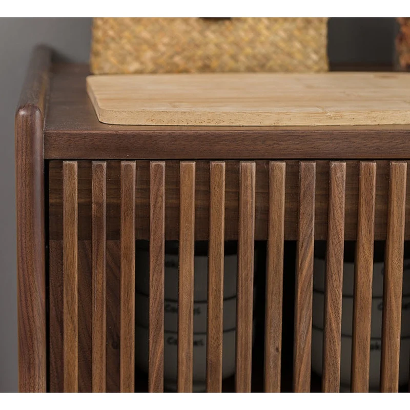 Black Walnut Wood Louver Grille Cupboard