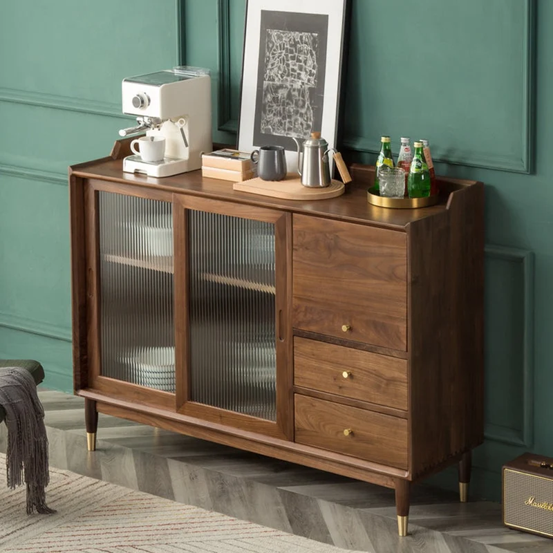 Minimalism Solid American Black Walnut Wood Kitchen Cabinet