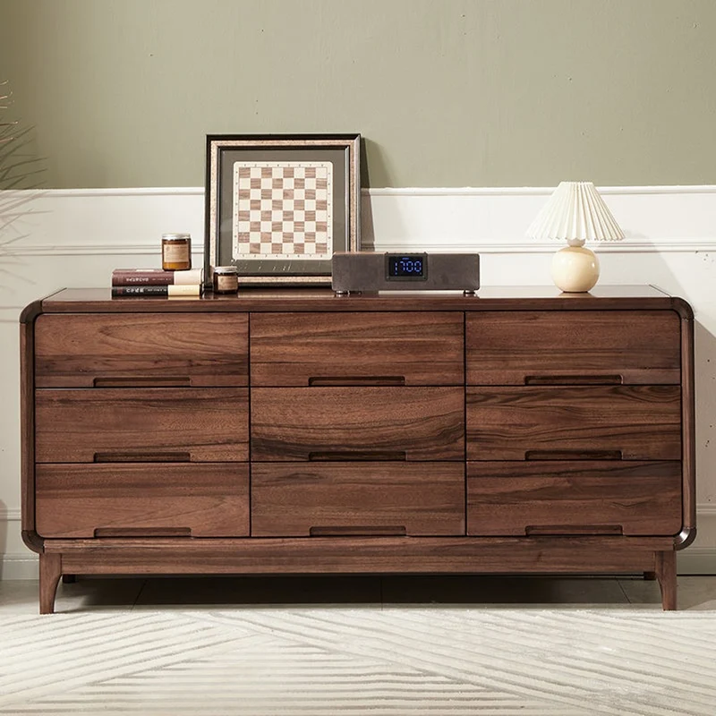 Horizon No Handle 9-Drawer Round Edge Walnut Wood Dresser