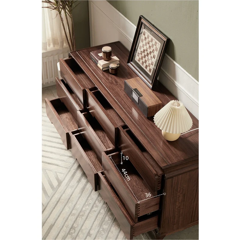 Horizon No Handle 9-Drawer Round Edge Walnut Wood Dresser