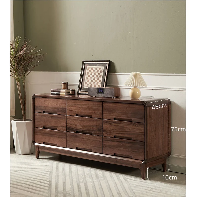 Horizon No Handle 9-Drawer Round Edge Walnut Wood Dresser