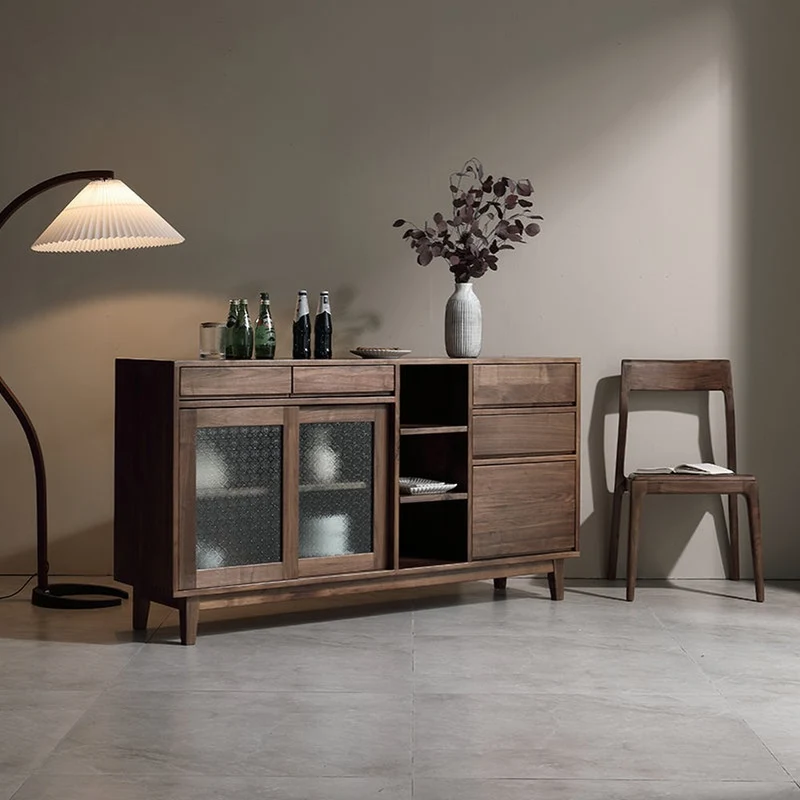 Classic Elegance Snow Glass Solid Walnut Wood Sideboard
