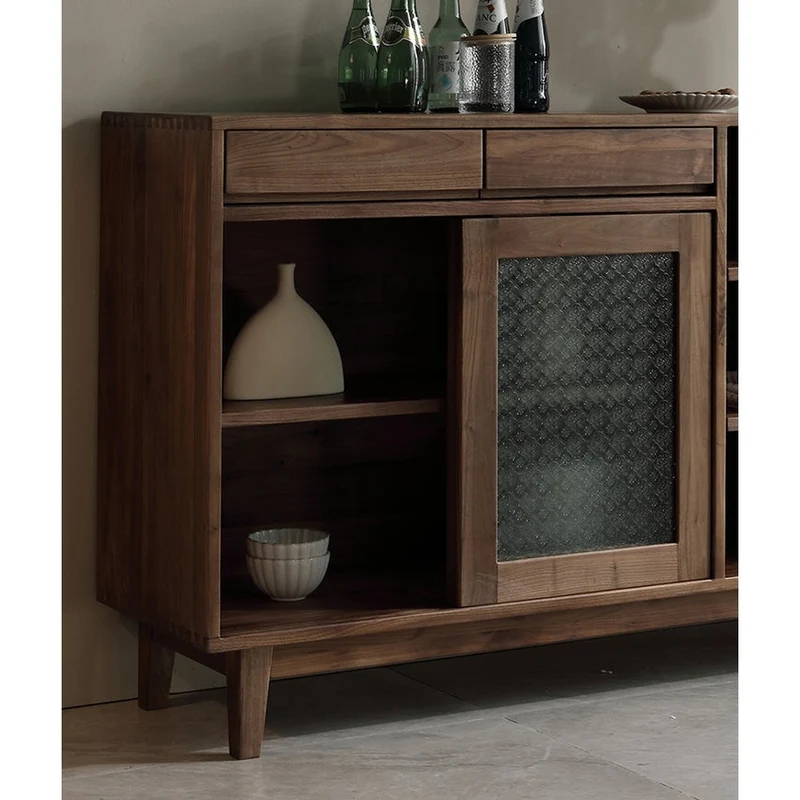 Classic Elegance Snow Glass Solid Walnut Wood Sideboard