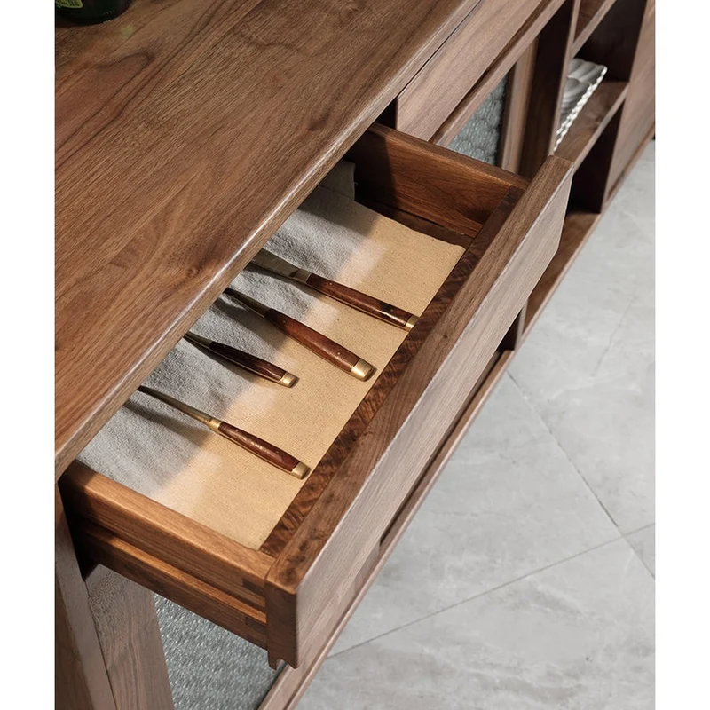 Classic Elegance Snow Glass Solid Walnut Wood Sideboard