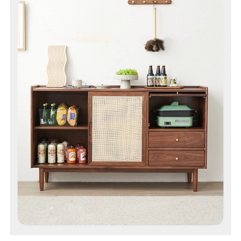 Sierra Solid Walnut Wood Rattan Door Design Buffet Sideboard