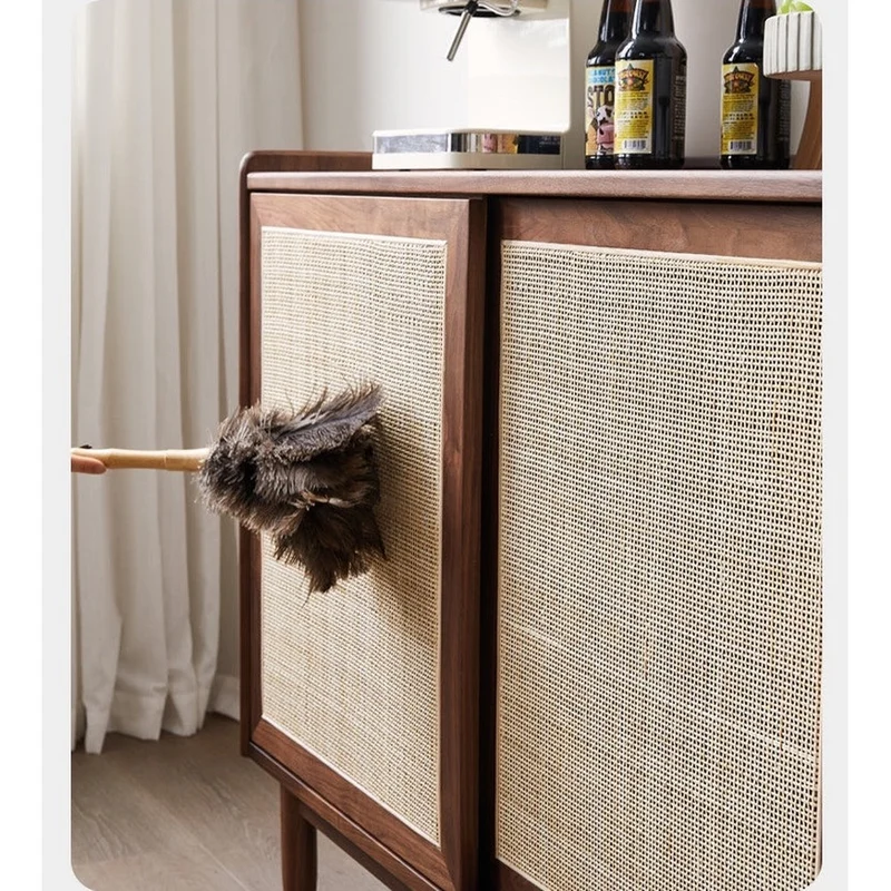 Sierra Solid Walnut Wood Rattan Door Design Buffet Sideboard