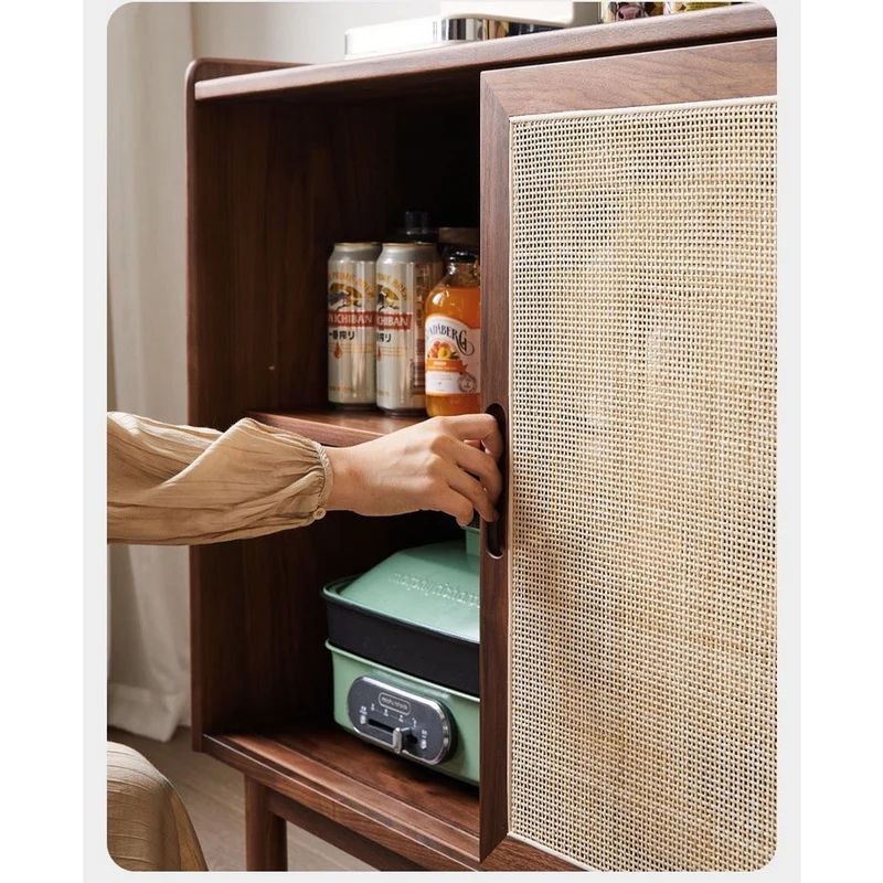 Sierra Solid Walnut Wood Rattan Door Design Buffet Sideboard