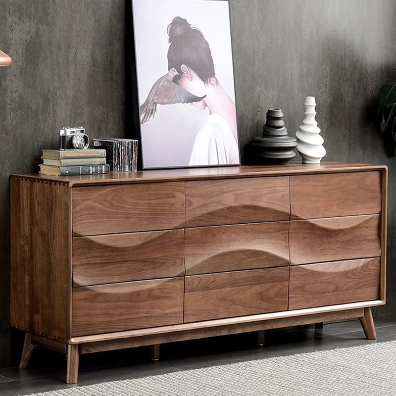 Stylish Wave Solid Black Walnut Wood Dresser